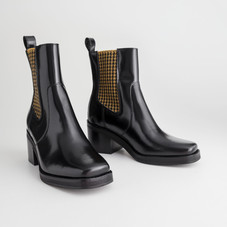 Houndstooth Elastic Leather Boots - Black - Ankleboots - & Other Stories