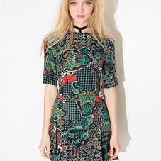 Green Printed Fit And Flare Dress - Summer Skater Dress -