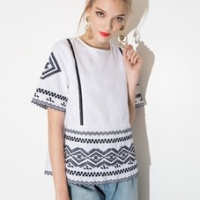 Boho Embroidered Top - Scalloped Floral Stitched Top