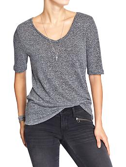 Women's Linen-Blend V-Neck Tees | Old Navy