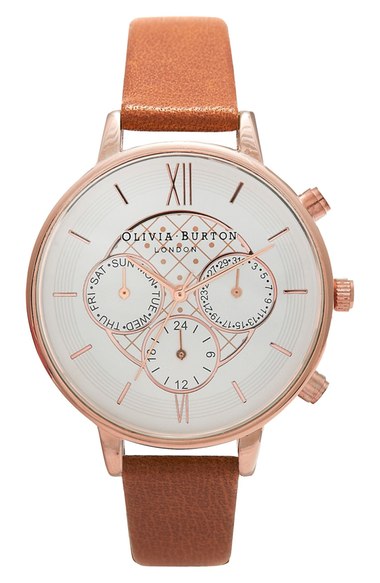 Olivia Burton Chronograph Leather Strap Watch, 38mm | Nordstrom
