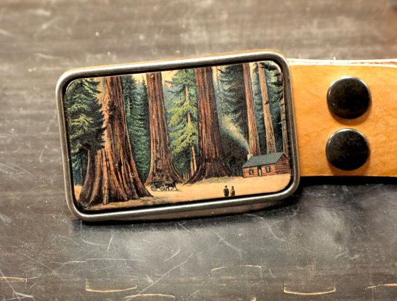 Redwoods tree leather belt buckle by flightpathdesigns on Etsy