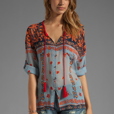 PLENTY BY TRACY REESE Scarf Placement Foulard Tie Neck Blouse in Chambray/Desert Flower at Revolve Clothing - Free Shipping!