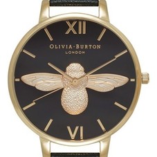 Olivia Burton 'Molded Bee' Leather Strap Watch, 38mm | Nordstrom
