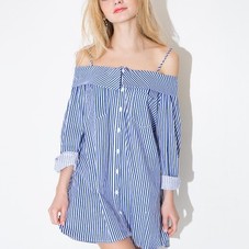 Off The Shoulder Shirt Dress - Stripe Shirt Dress -