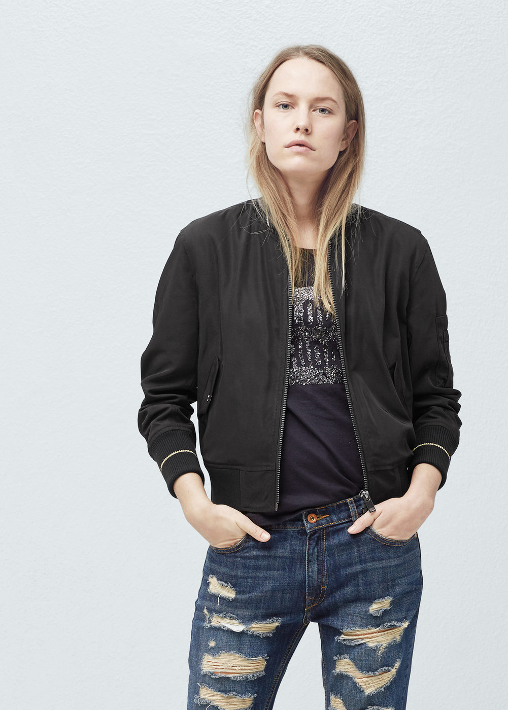 Contrast trims bomber -  Women | MANGO USA