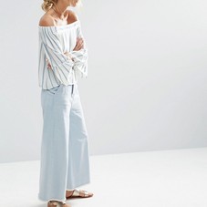 ASOS | ASOS Stripe Off the Shoulder Top In Blue Stripe at ASOS