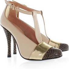 Robert Clergerie&nbsp;|&nbsp;Metallic leather, leather and elaphe T-bar pumps&nbsp;|&nbsp;NET-A-PORTER.COM