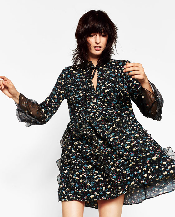 PRINTED DRESS WITH FRILLS - DRESSES-WOMAN | ZARA United States