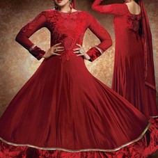 Maroon Georgette Resham Emboidered  Ankle Length Suit