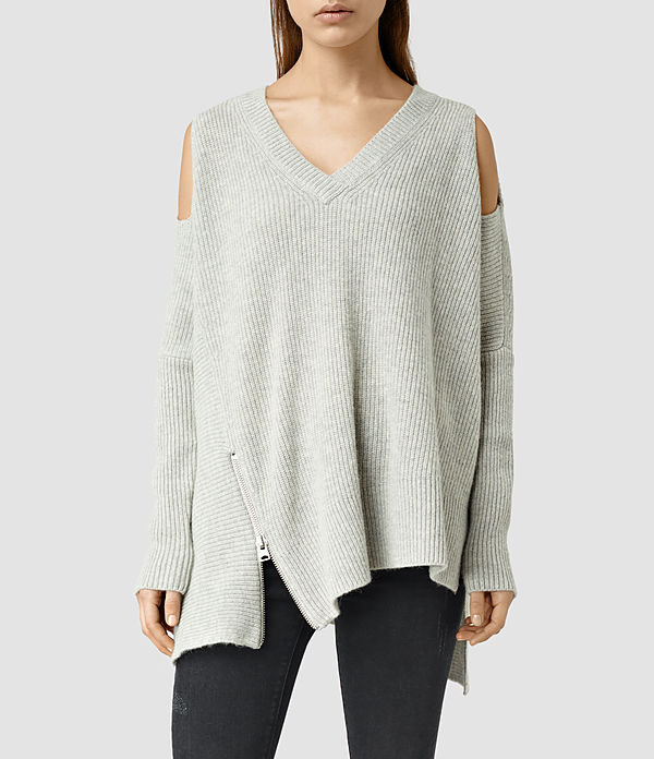 ALLSAINTS US: Womens Able Open Shoulder Sweater (Marble Grey)