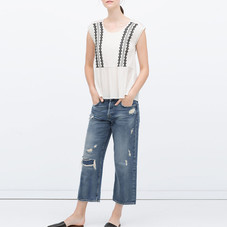 CONTRASTING EMBROIDERED TOP - View all - Tops - WOMAN - SALE | ZARA United States