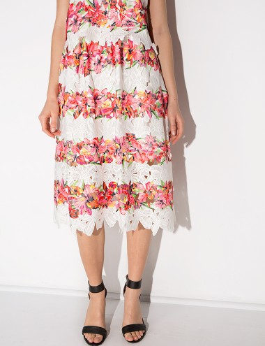 Lace Two Piece Dress - Floral Lace Midi Dress -