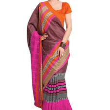 Simple Wear Hot Pink,Chocolate Color Printed Silk Saree