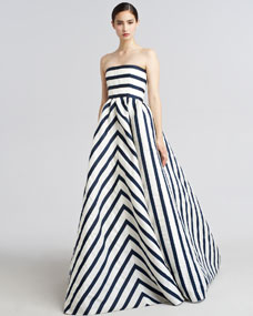 Oscar de la Renta Strapless Striped Gazar Gown - Neiman Marcus
