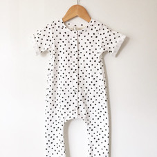 Organic baby romper in hand drawn polka dots by LolaandStella