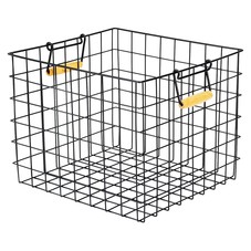 Large Metal Milk Crate with Wooden Handles - Bla... : Target