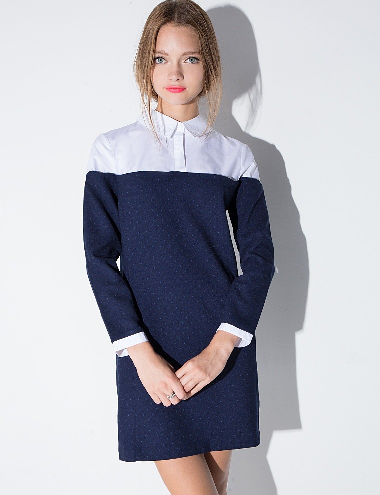 Navy Shirt Dress - Wool Shirt Dress -