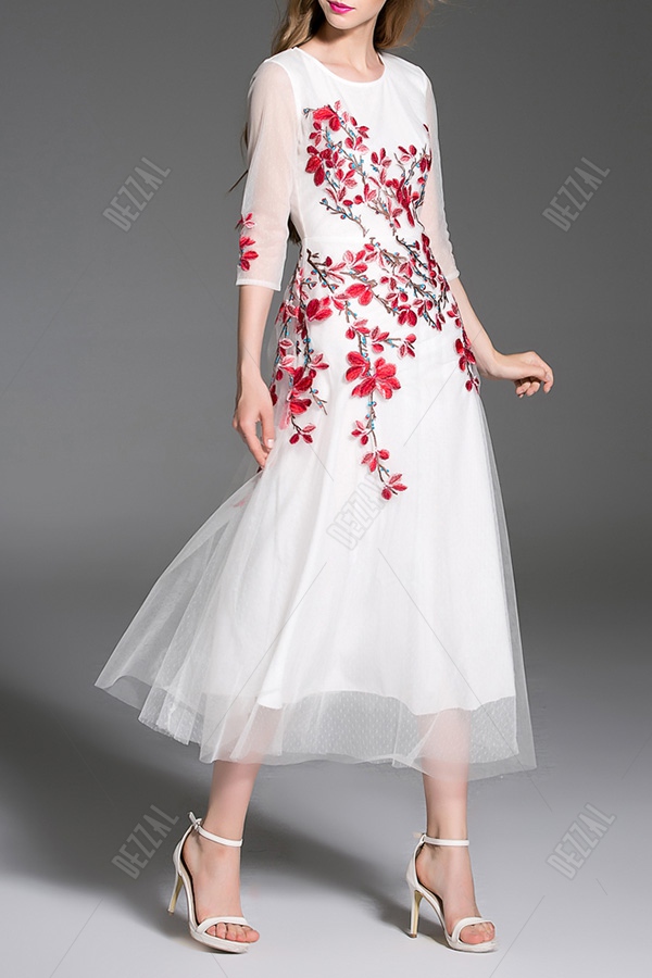 Blueoxy White Embroidered Tulle Prom Dress | Maxi Dresses at DEZZAL