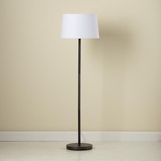 The Land of Nod | Kids' Floor Lamps: Kids Graphite Floor Lamp Base with White Fabric Shade in Floor Lamps