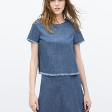 FRAYED DENIM CROPPED TOP - View all - Tops - WOMAN | ZARA United States