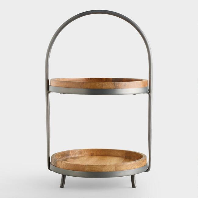 Wood and Metal 2-Tier Serving Stand | World Market
