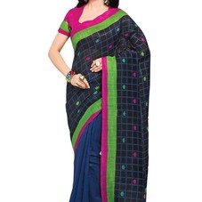 Simple Wear Hot Pink,Black Color Printed Silk  Saree