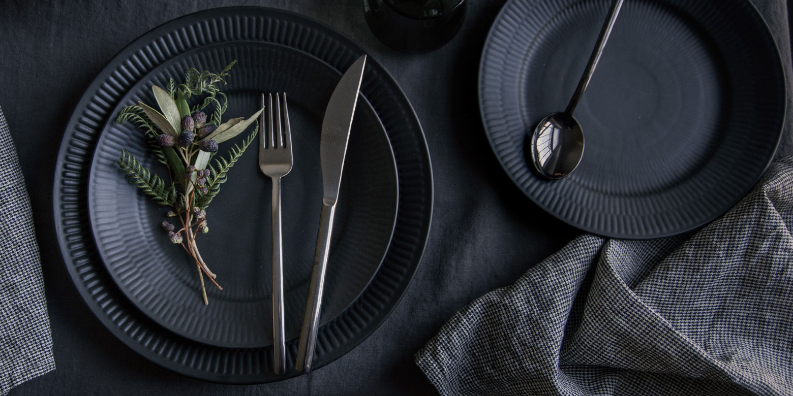 Danish Black Fluted Porcelain Dinnerware - TRNK