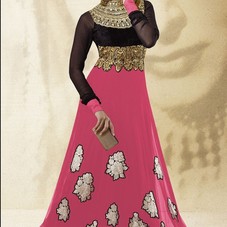 Georgette, Net Black, Hot Pink Party Wear Anarkali Salwar Suit