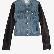 Leather Sleeve Denim Jacket-Jackets + Outerwear-Sale- IntermixOnline.com