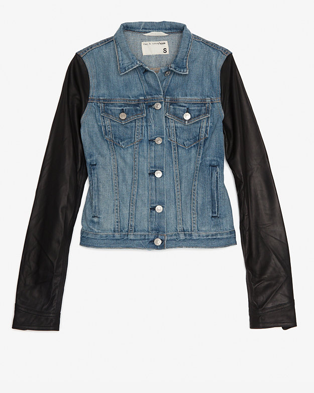 Leather Sleeve Denim Jacket-Jackets + Outerwear-Sale- IntermixOnline.com