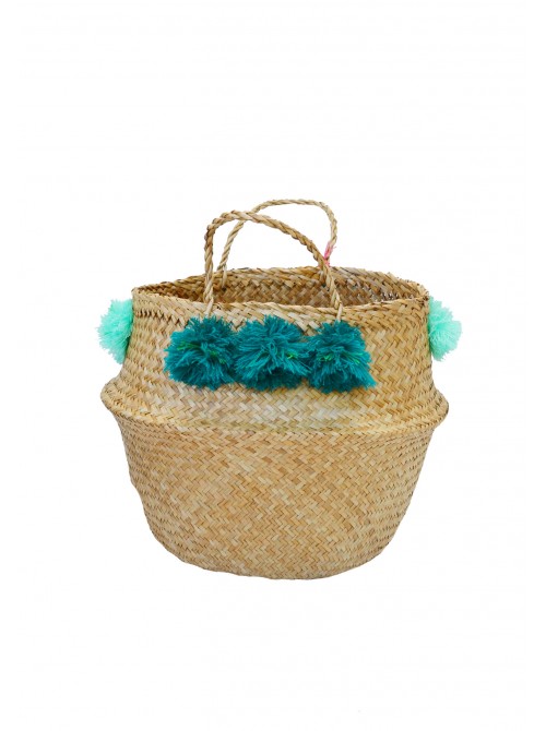Eliza&nbsp;Gran&nbsp;Medium Venice Pom Pom Basket, Blue - Accessories