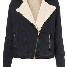 MOTO Borg Denim Biker Jacket - Jackets  - Apparel  - Topshop USA