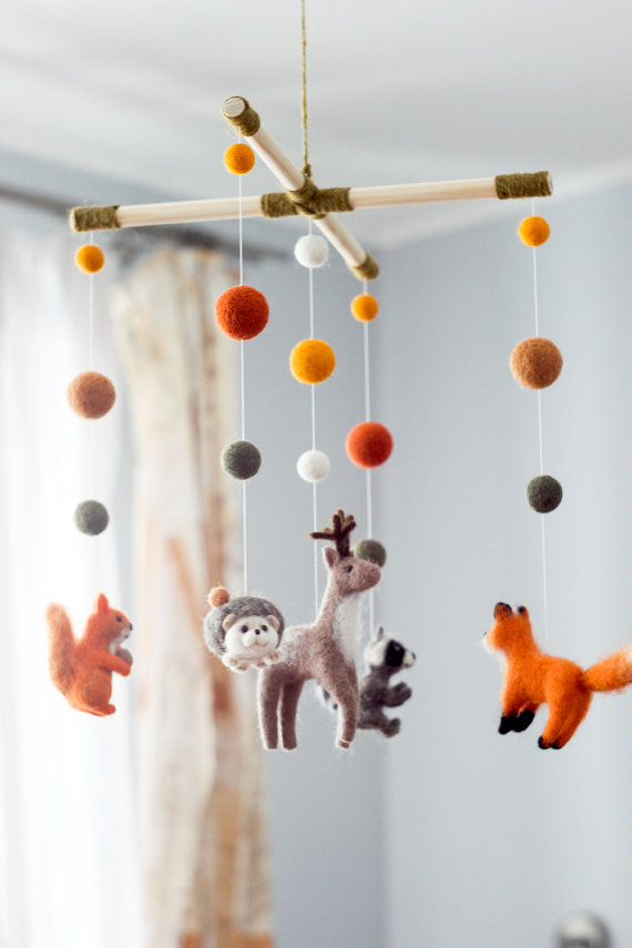 Needle Felted Baby Mobile Forest animals by WoolenTenderness