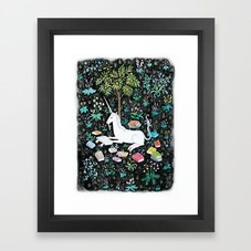 The Unicorn is Reading Framed Art Print by stephterao | Society6