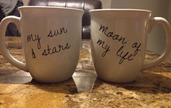 Moon & Stars. couples coffee mugs by thelittlevinylsaur on Etsy