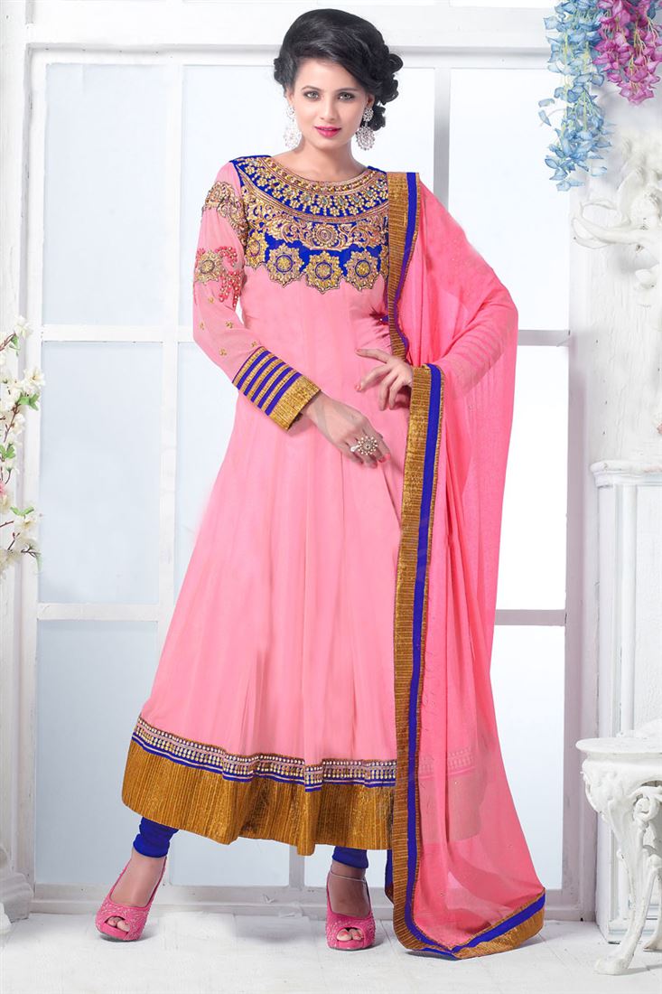 Pink Georgette Resham Embroidered Anarkali Suit