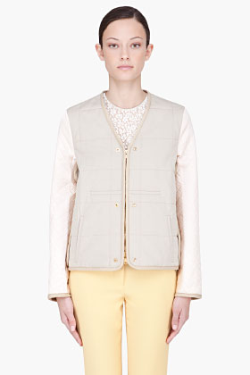 Chloe Taupe Quilted Sleeve Bomber Jacket for women | SSENSE