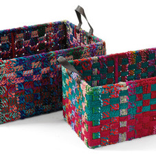 Rectangle Woven Fabric Baskets Living Room Home Furniture 17094 - Farmhouse - Baskets - by GwG Outlet