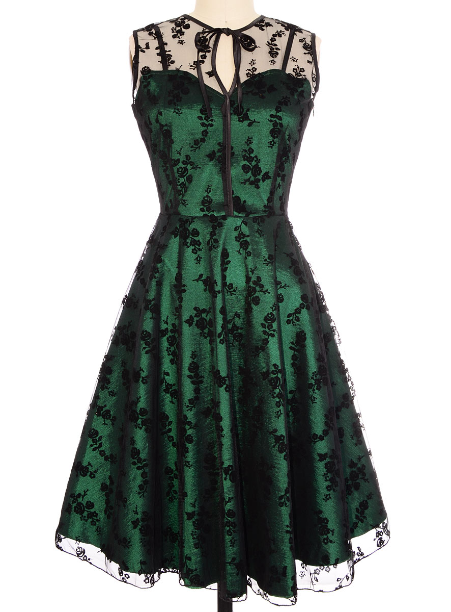 Emerald & Onyx Lace Cocktail Dress