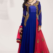Designer Anarkali Blue,Red Color Georgette Salwar Suit
